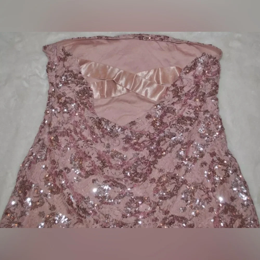 FREE PEOPLE Night Gaze Strapless Sequin Lace Mini Dress Blush Pink XL NWT
